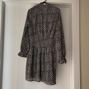 Mock necked, cinched waste, printed dress